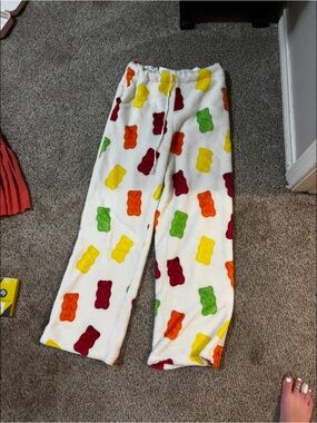 HARI White Plush Pajama Pants with Colorful Gummy Bear Print